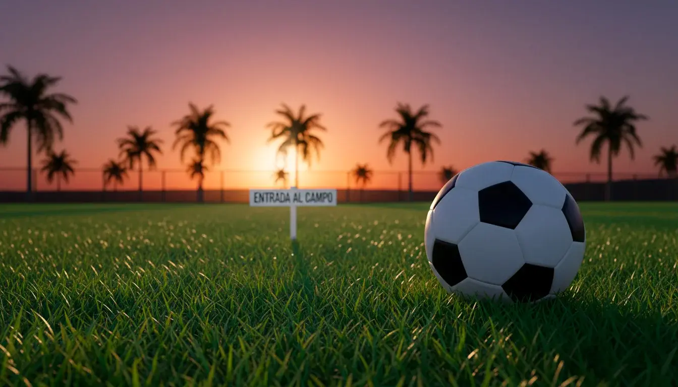 Bandera de Brasil sobre campo de fútbol con elementos gráficos del Mundial femenino 2027