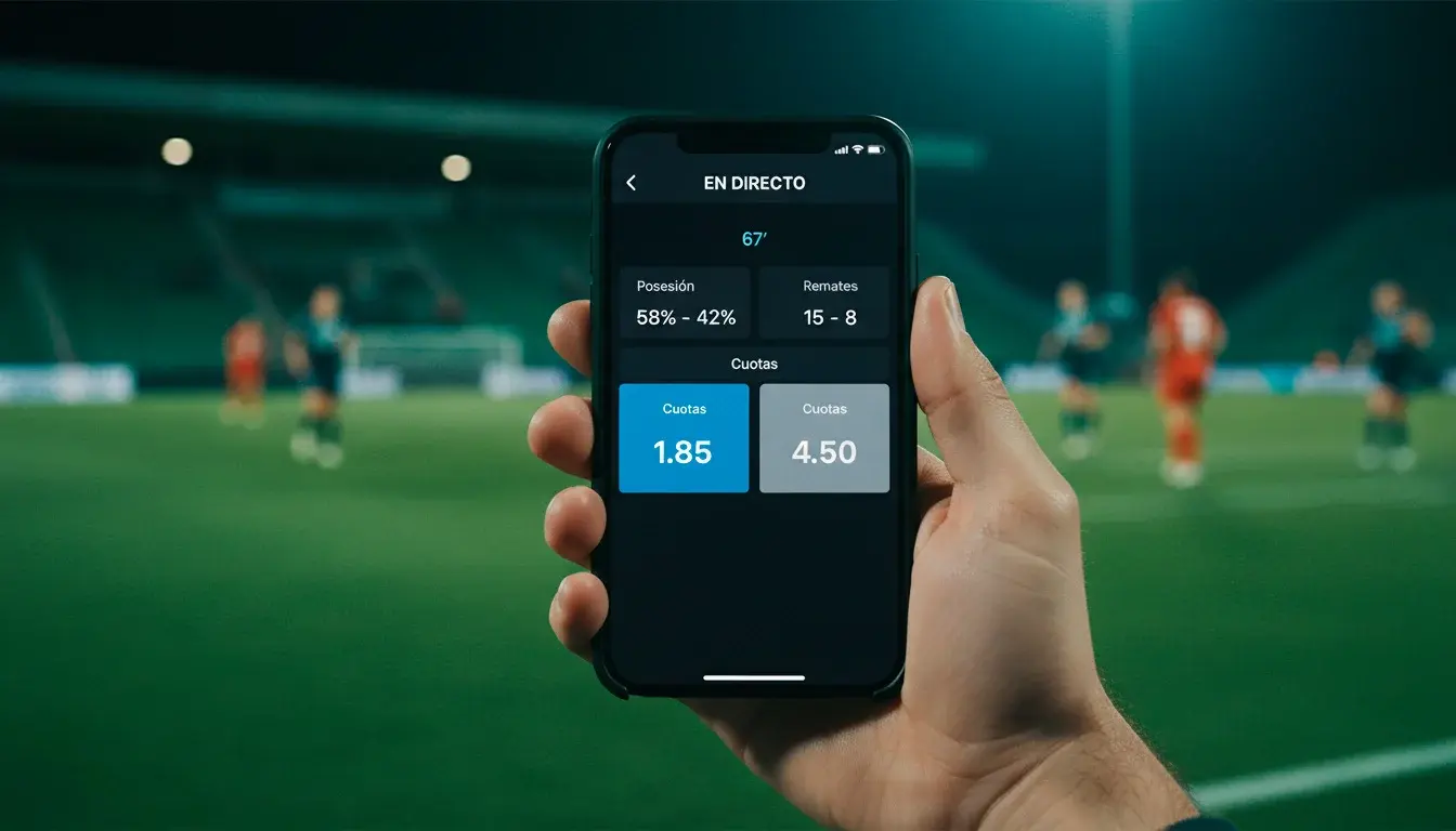 Móvil mostrando mercados en directo durante un partido de fútbol femenino