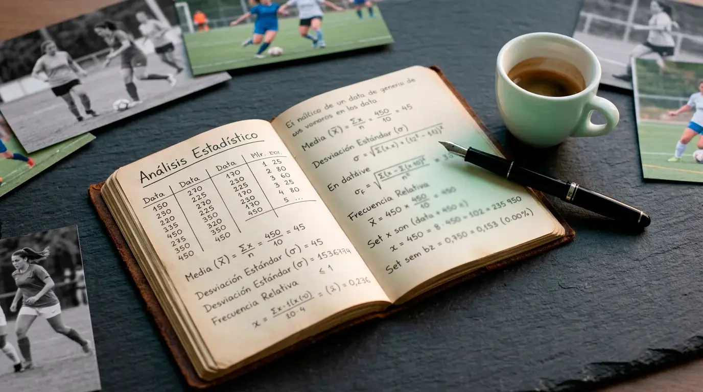 Cuaderno con notas estadísticas sobre estrategias de apuestas en fútbol femenino