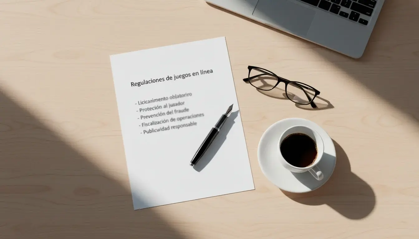 Persona revisando documentos sobre condiciones de juego con licencia española en una mesa de trabajo iluminada